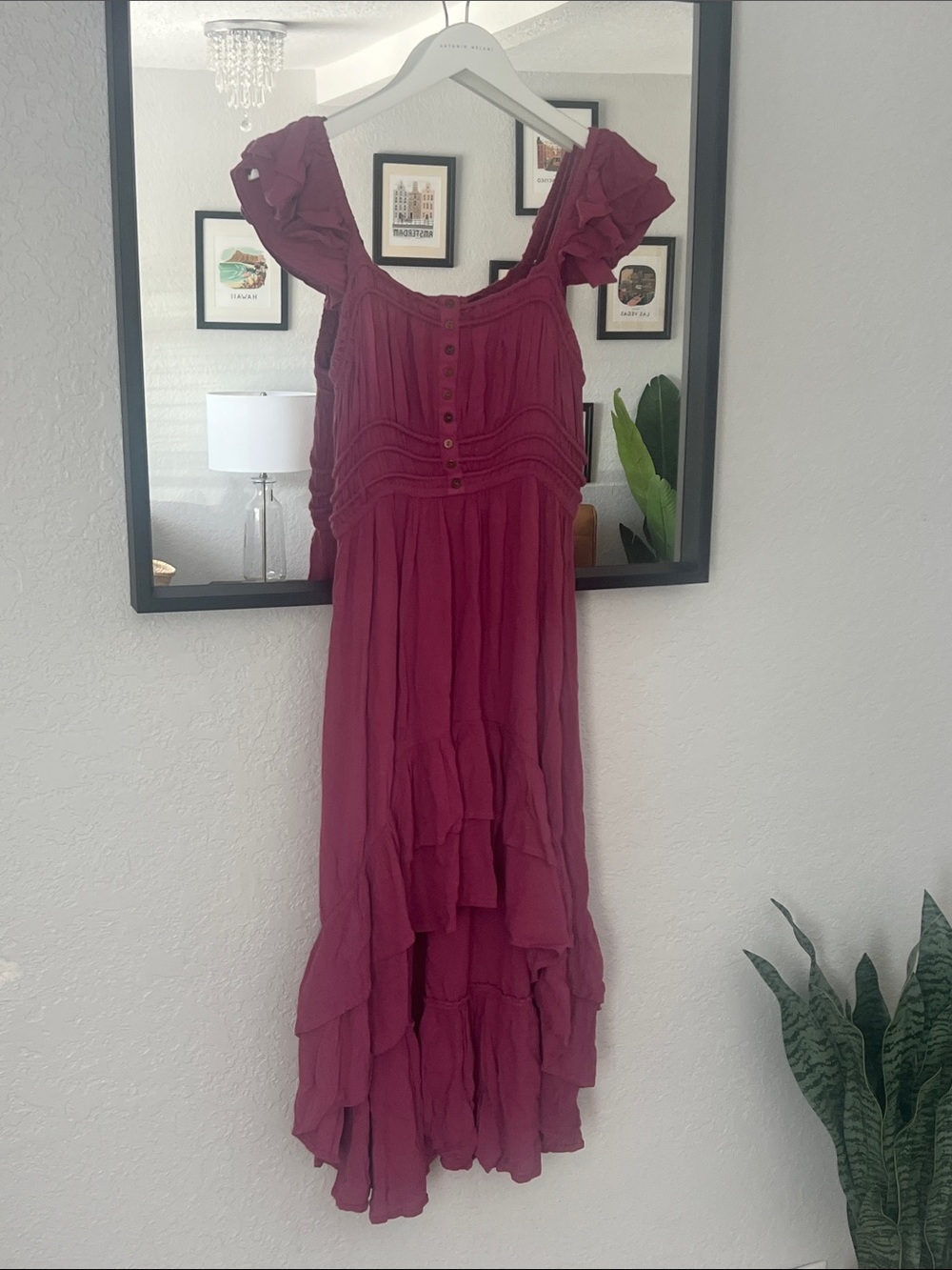 Shyanne Wine High-Low Ruffled Tier Dress